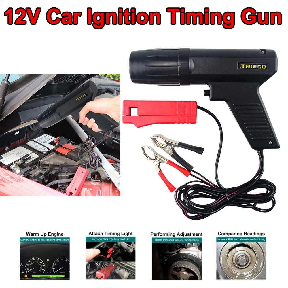Timing Light Gun - 12V รถจุดระเบิดปืนเบนซินเครื่องยนต์จุดระเบิด Induction Strobe Light เหมาะสําหรับรถยนต์และรถจักรยานยนต์ซ่อมเครื่องมือ