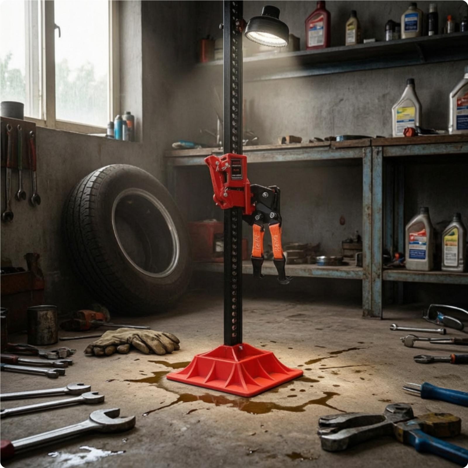 Car Jack - แผ่นรองขาแม่แรงยกรถ สำหรับแม่แรงยกรถแบบตั้งพื้น รองรับน้ำหนักมาก พื้นผิวมีลวดลายกันลื่น สีแดง สำหรับอุปกรณ์ในโรงรถ