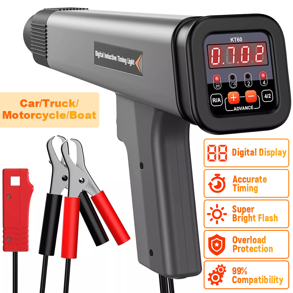 Timing Light Gun - KZYEE KT60 ไฟจับเวลาแบบดิจิทัล 9-16V เครื่องทดสอบจังหวะการจุดระเบิดเครื่องยนต์ 8000RPM